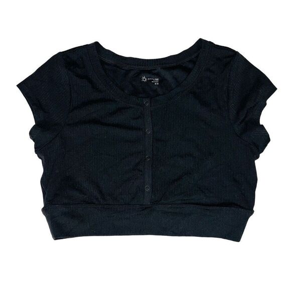 OFFLINE By Aerie Real Me Henley Crop Tee Black Size M NWOT - Picture 1 of 10
